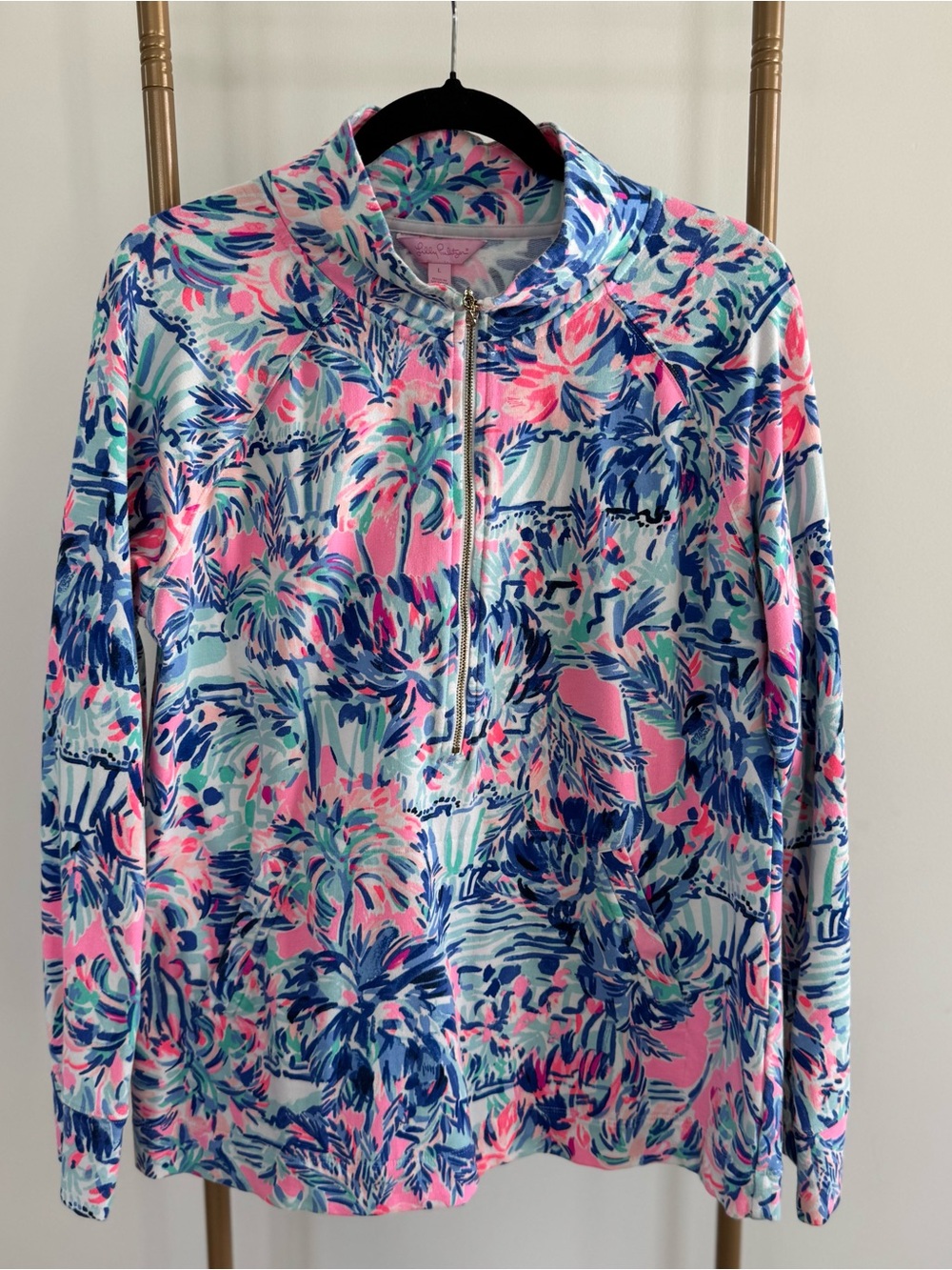 Lilly Pulitzer Tropical Palm Half-Zip - Pink, Blue & Aqua